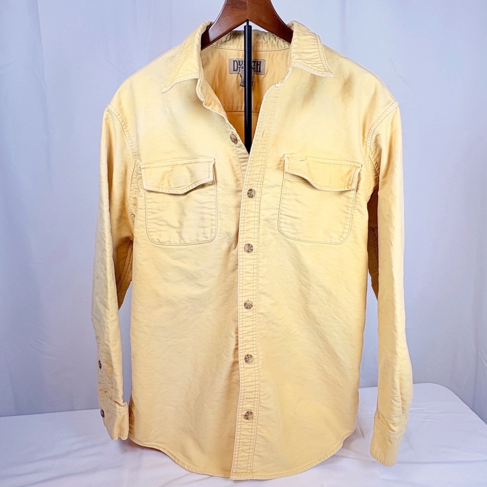 Duluth Men Chamois Butter Yellow Long Sleeve Cotton Heavyweight Shirt S M Faded